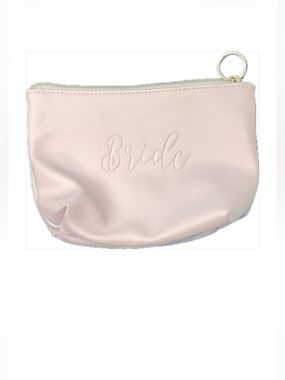 Bride Blush Pink Cosmetic Makeup Bag Vegan Leather Bridal Wedding Zipper Pouch